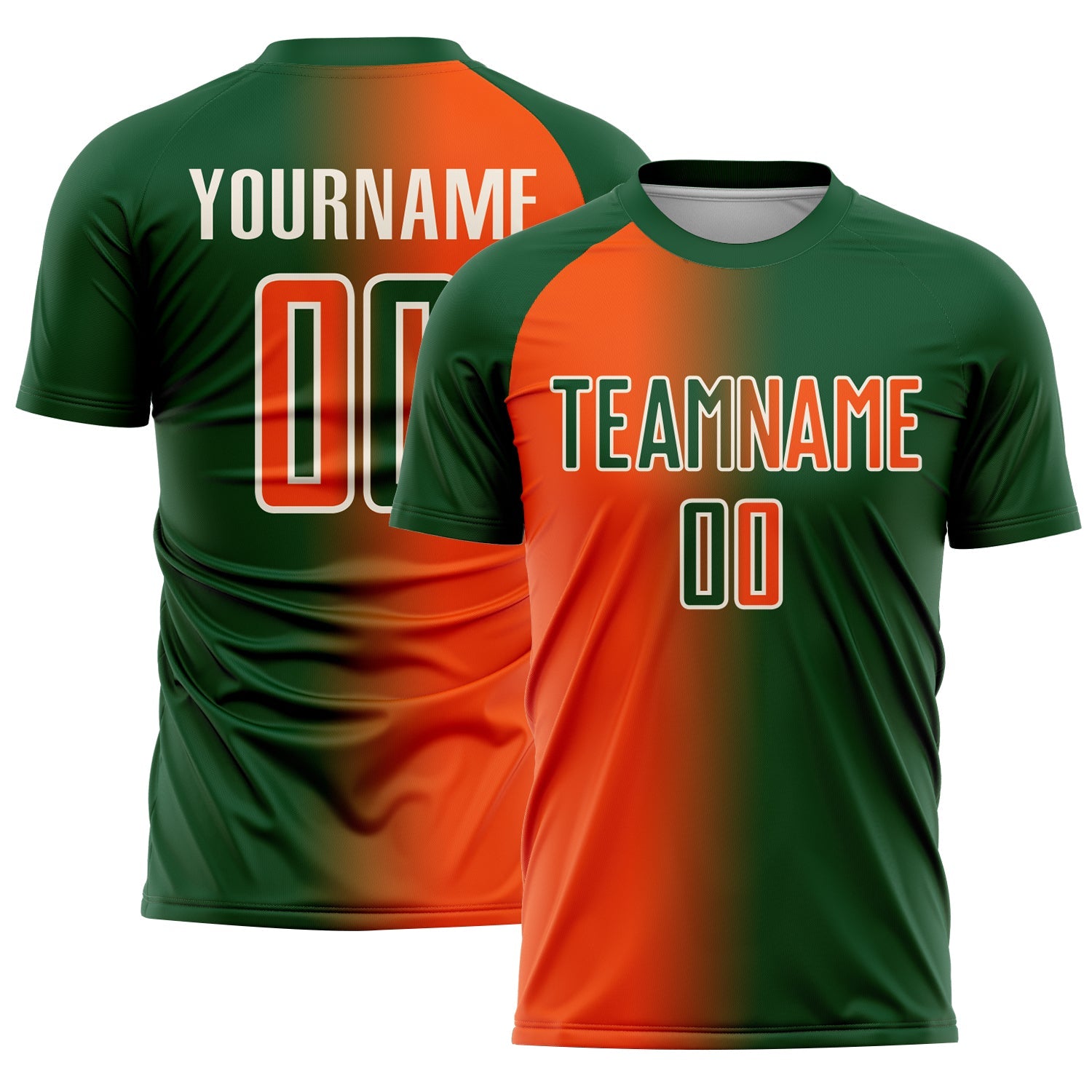 Custom Green Orange-Cream Sublimation Gradient Fashion Soccer Uniform Jersey - Main View