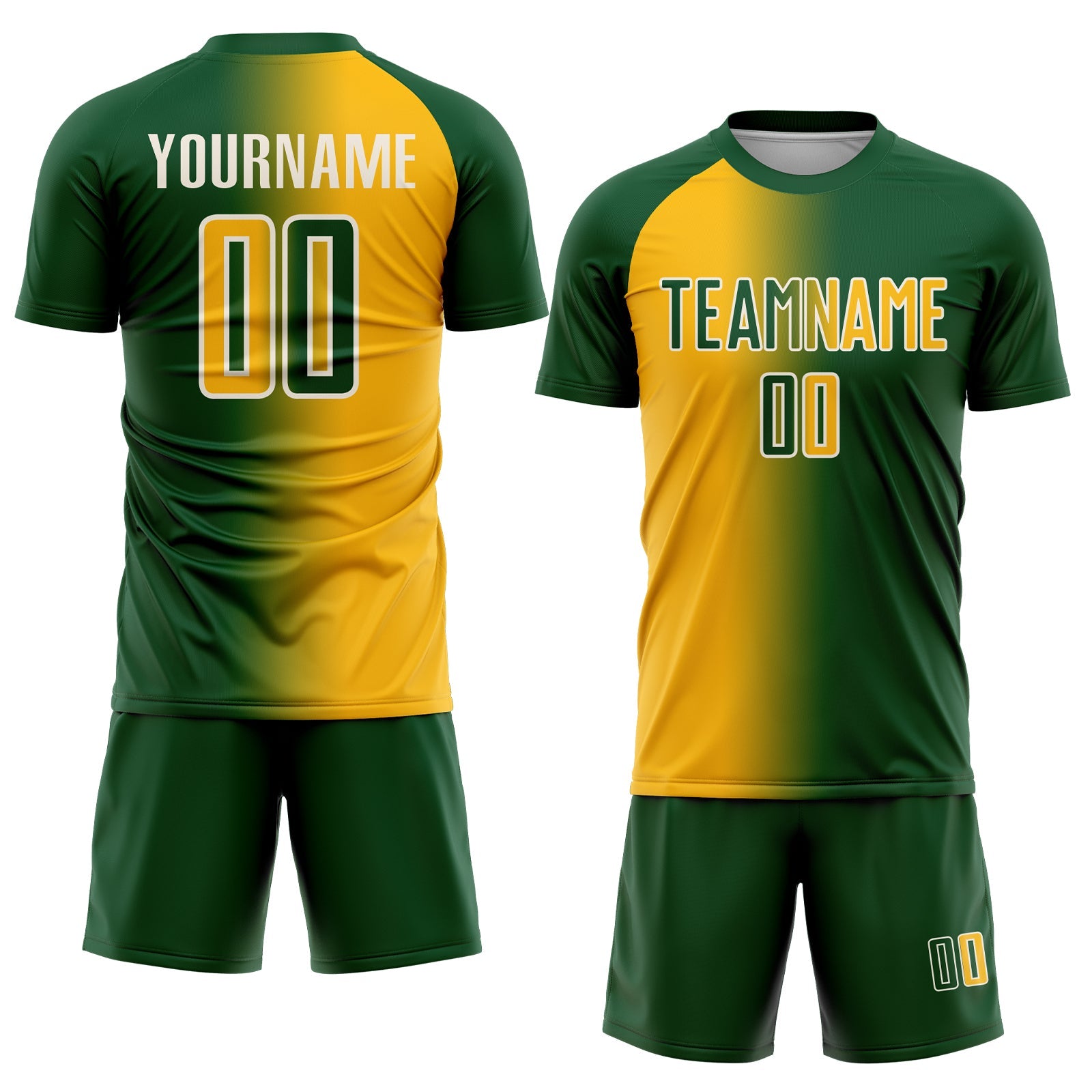 Custom Green Gold-Cream Sublimation Gradient Fashion Soccer Uniform Jersey view 2