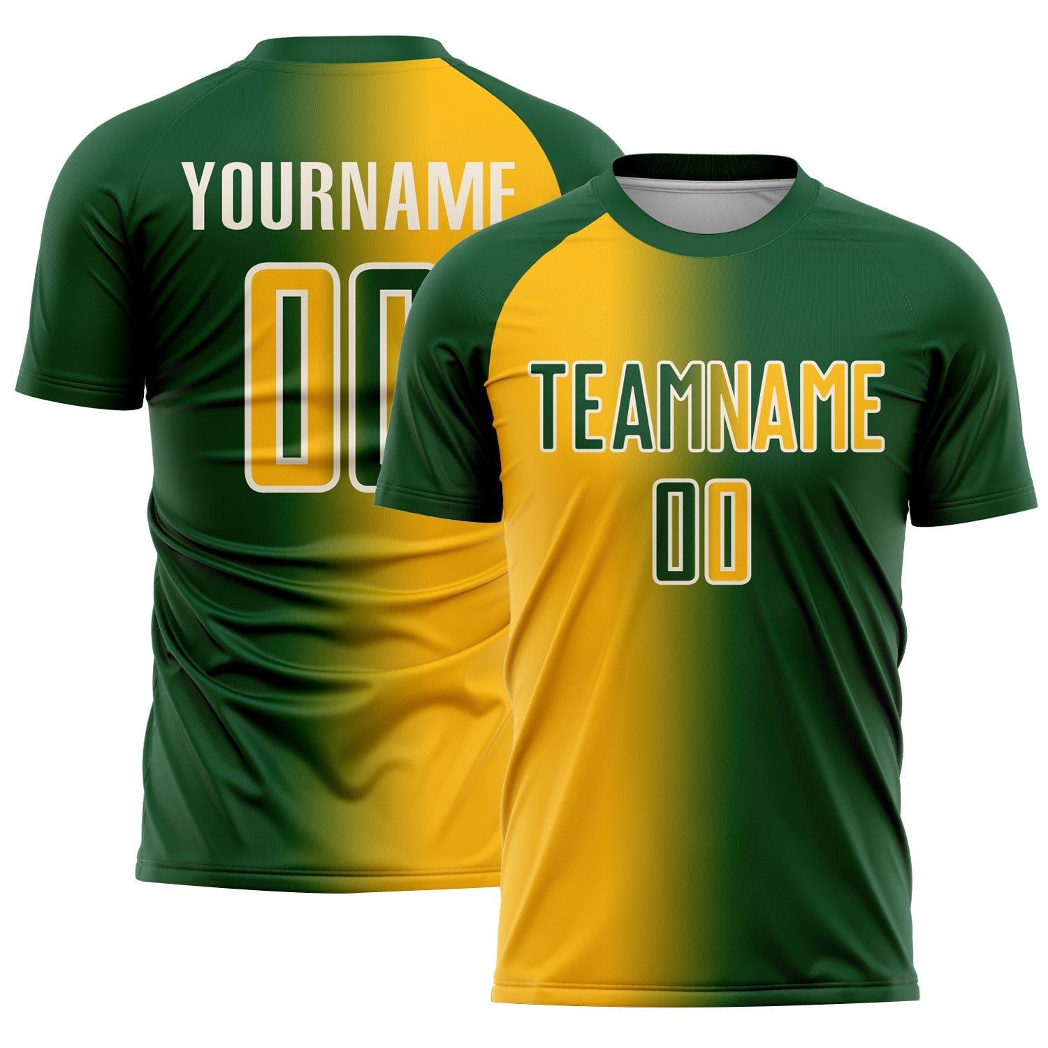 Custom Green Gold-Cream Sublimation Gradient Fashion Soccer Uniform Jersey - Main View