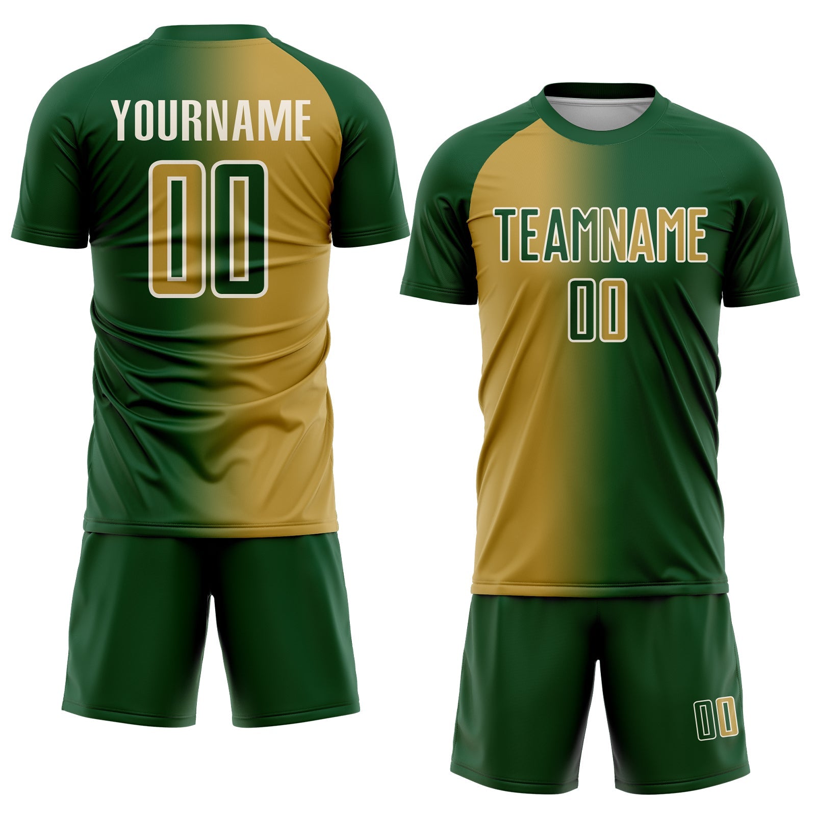 Custom Green Old Gold-Cream Sublimation Gradient Fashion Soccer Uniform Jersey view 2