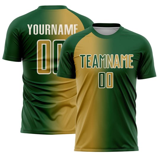 Custom Green Old Gold-Cream Sublimation Gradient Fashion Soccer Uniform Jersey - Main View