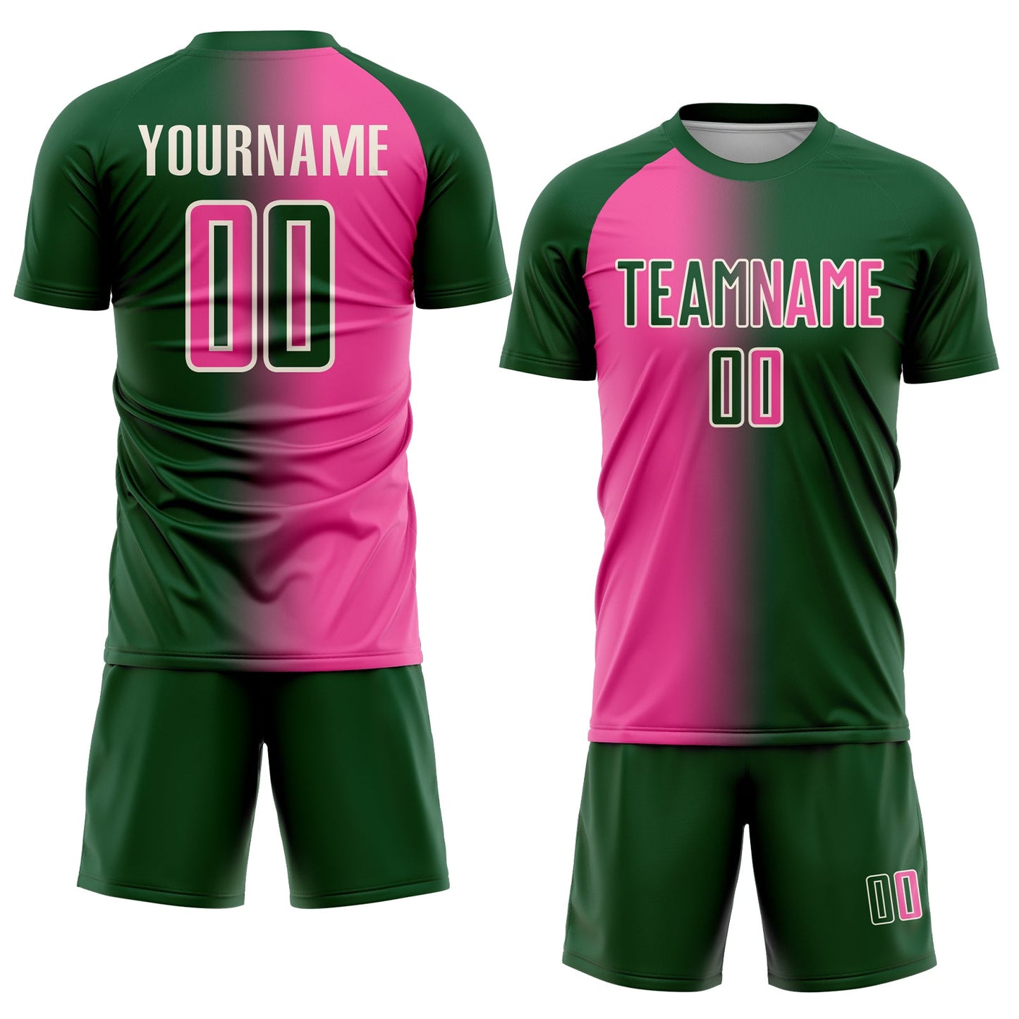 Custom Green Pink-Cream Sublimation Gradient Fashion Soccer Uniform Jersey view 2