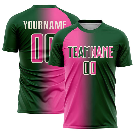 Custom Green Pink-Cream Sublimation Gradient Fashion Soccer Uniform Jersey - Main View