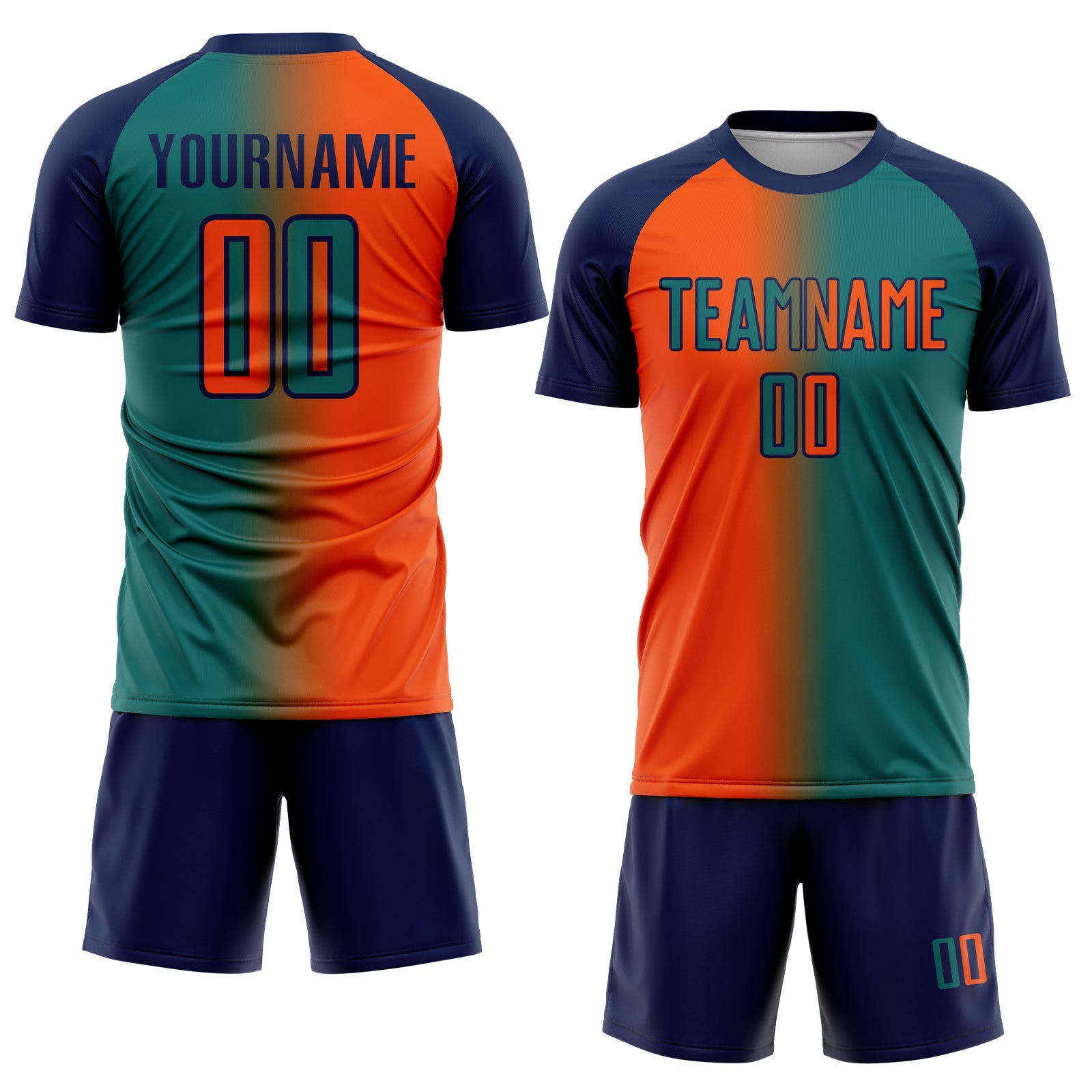 Custom Teal Orange-Navy Sublimation Gradient Fashion Soccer Uniform Jersey view 2
