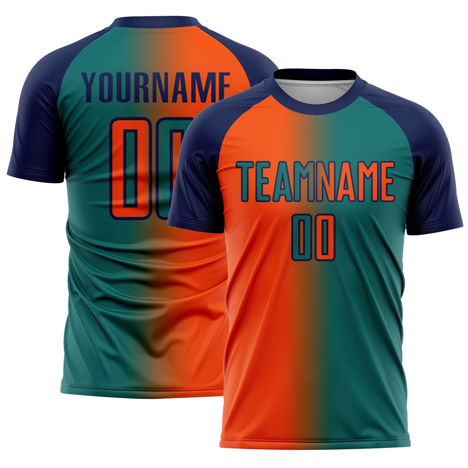 Custom Teal Orange-Navy Sublimation Gradient Fashion Soccer Uniform Jersey - Main View