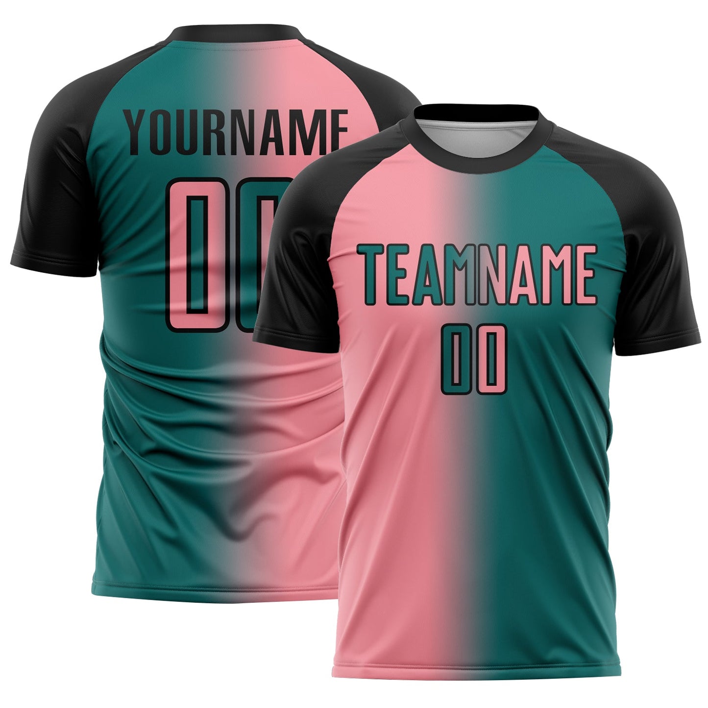 Custom Teal Medium Pink-Black Sublimation Gradient Fashion Soccer Uniform Jersey - Main View