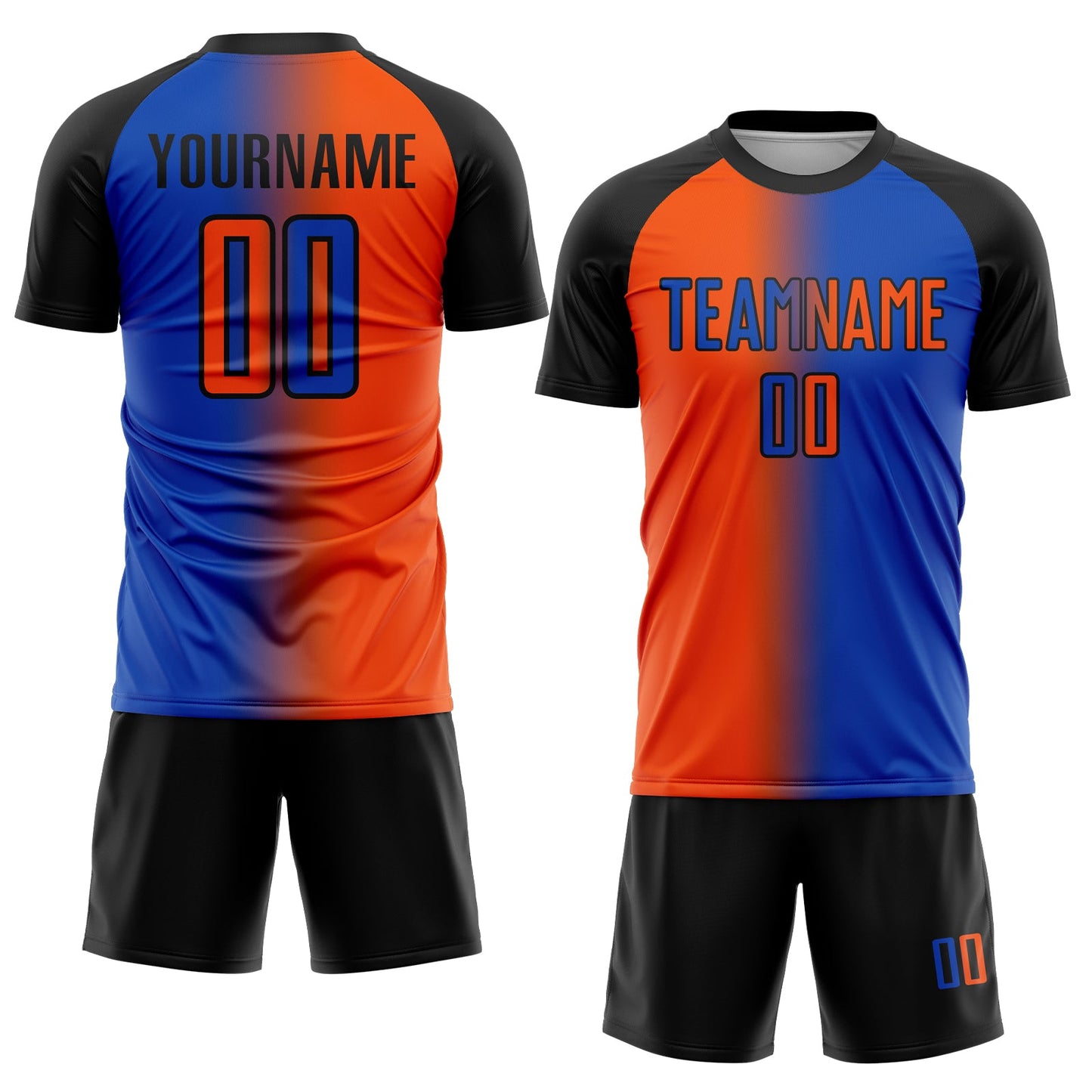 Custom Thunder Blue Orange-Black Sublimation Gradient Fashion Soccer Uniform Jersey view 2