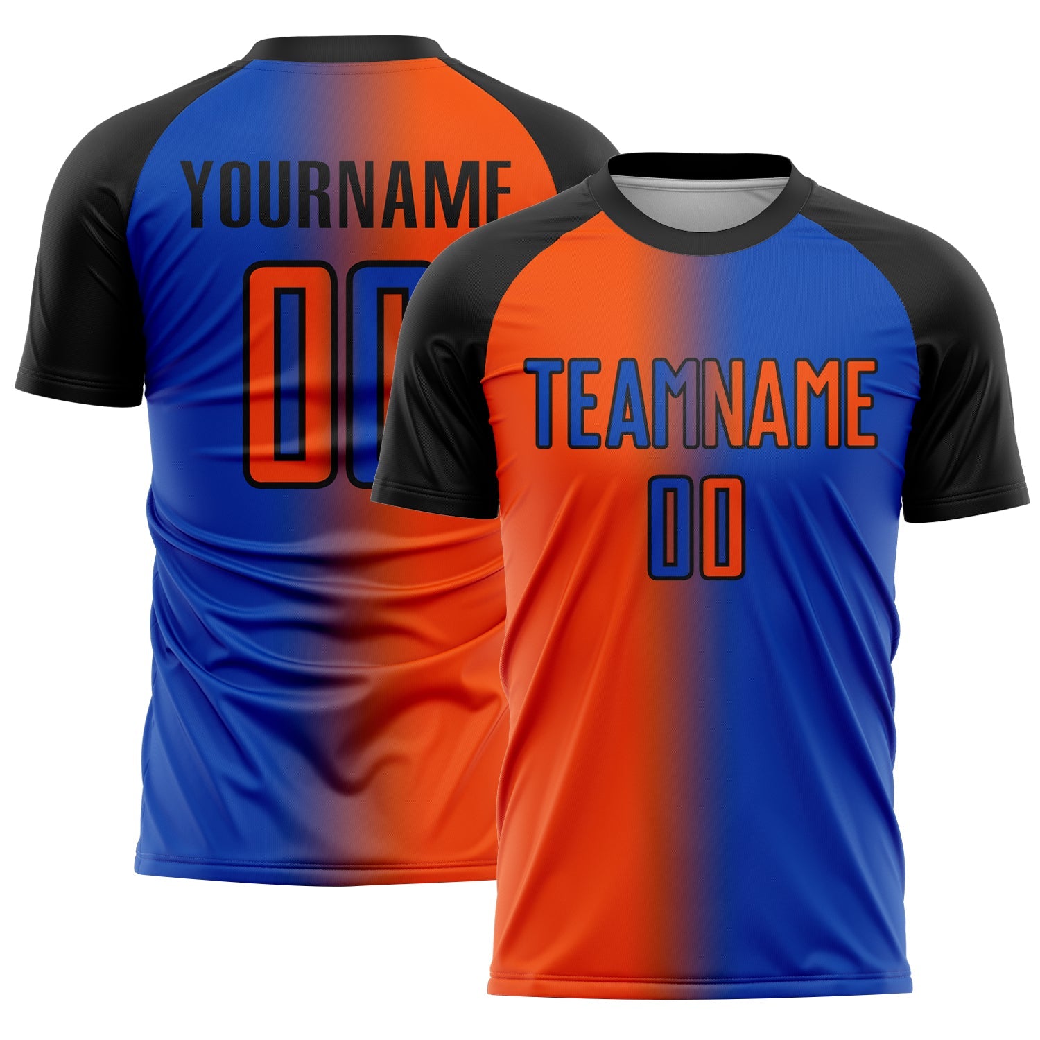 Custom Thunder Blue Orange-Black Sublimation Gradient Fashion Soccer Uniform Jersey - Main View