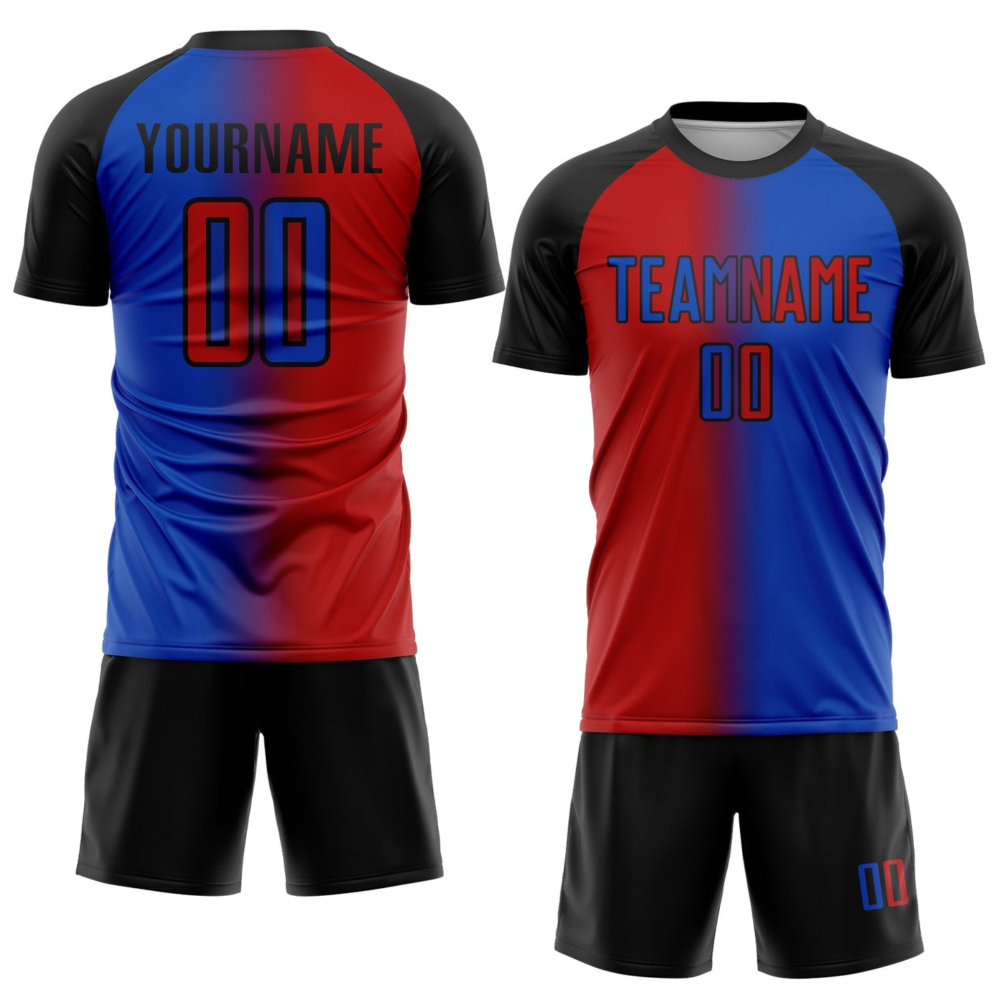 Custom Thunder Blue Red-Black Sublimation Gradient Fashion Soccer Uniform Jersey view 2