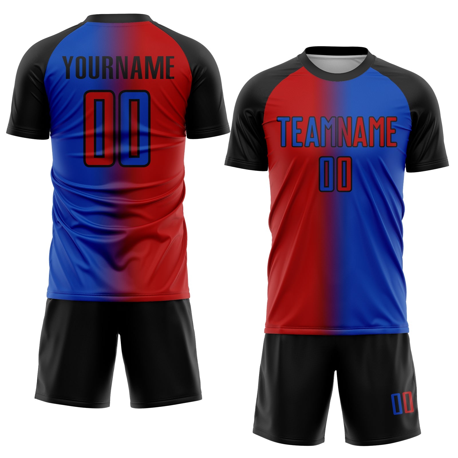 Custom Thunder Blue Red-Black Sublimation Gradient Fashion Soccer Uniform Jersey view 2