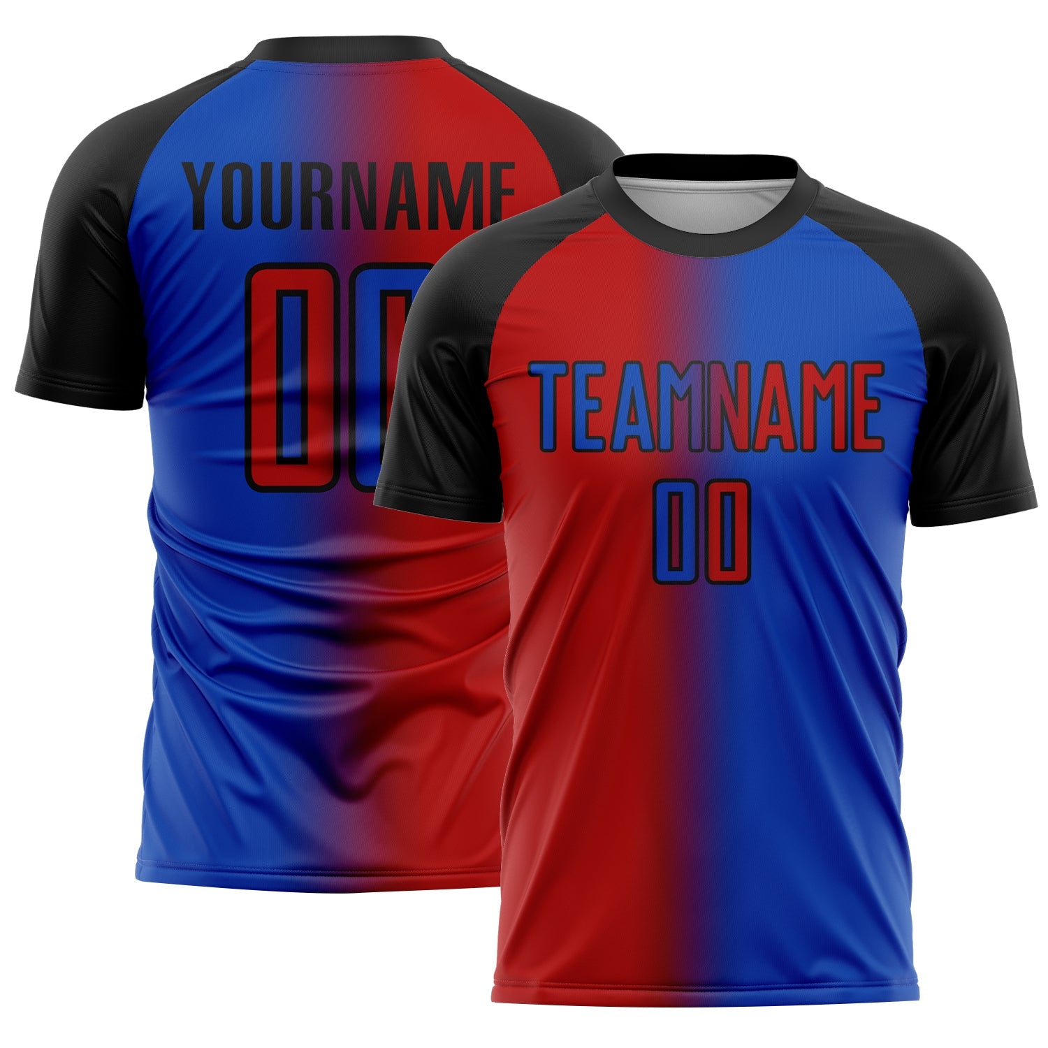 Custom Thunder Blue Red-Black Sublimation Gradient Fashion Soccer Uniform Jersey - Main View