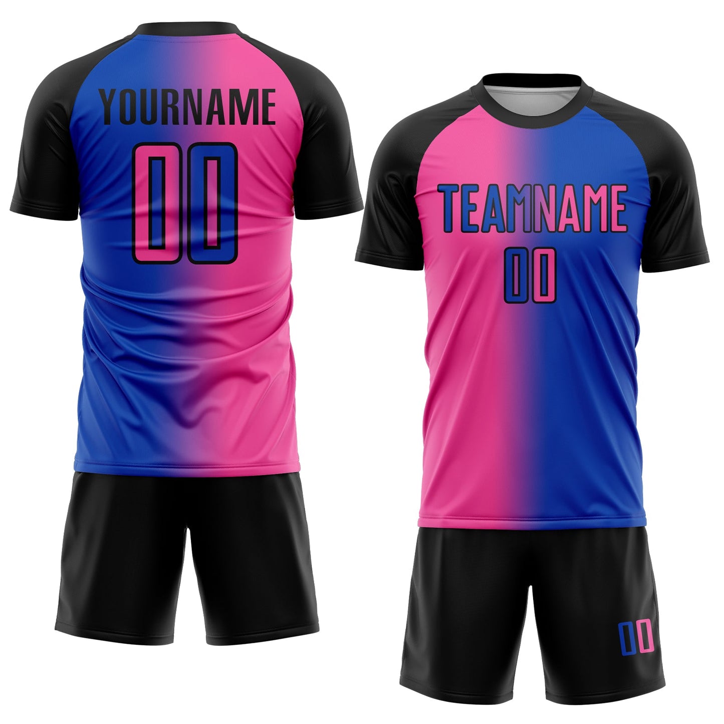 Custom Thunder Blue Pink-Black Sublimation Gradient Fashion Soccer Uniform Jersey view 2