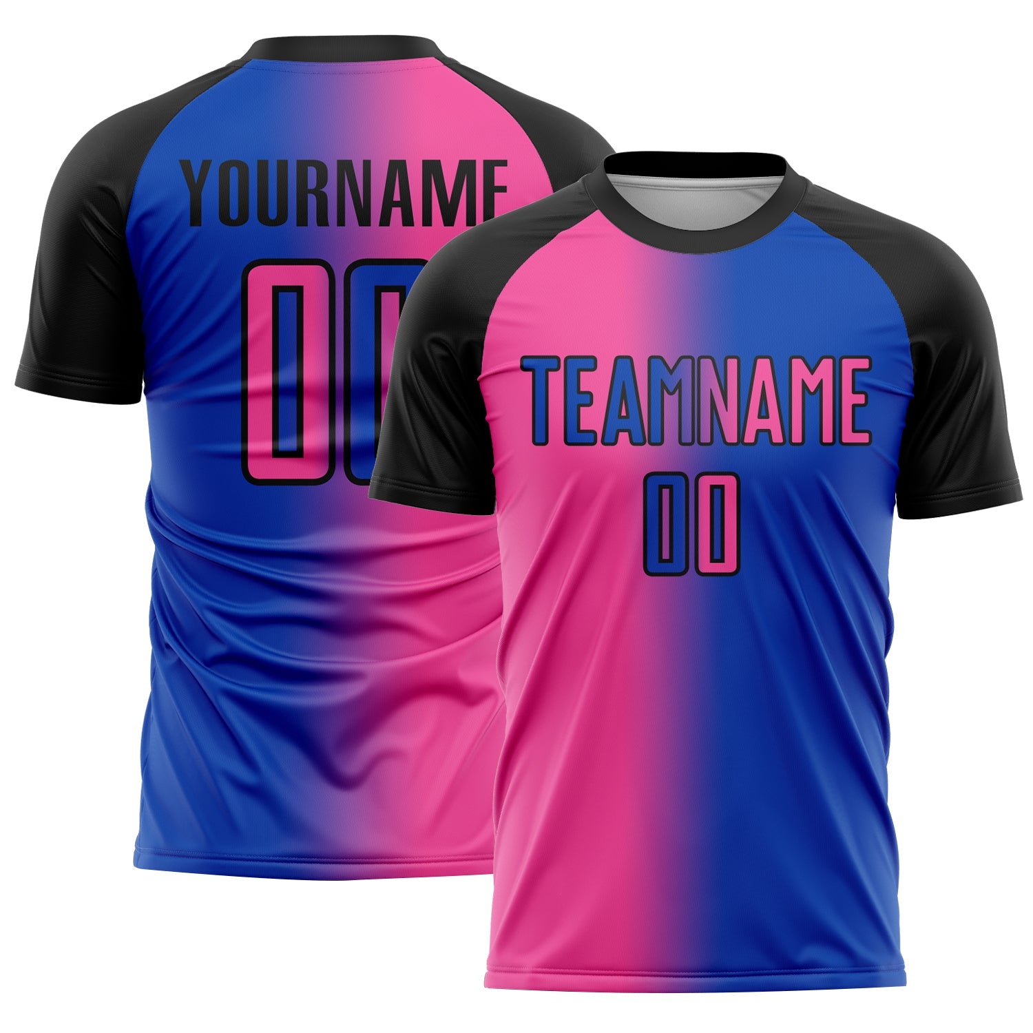 Custom Thunder Blue Pink-Black Sublimation Gradient Fashion Soccer Uniform Jersey - Main View