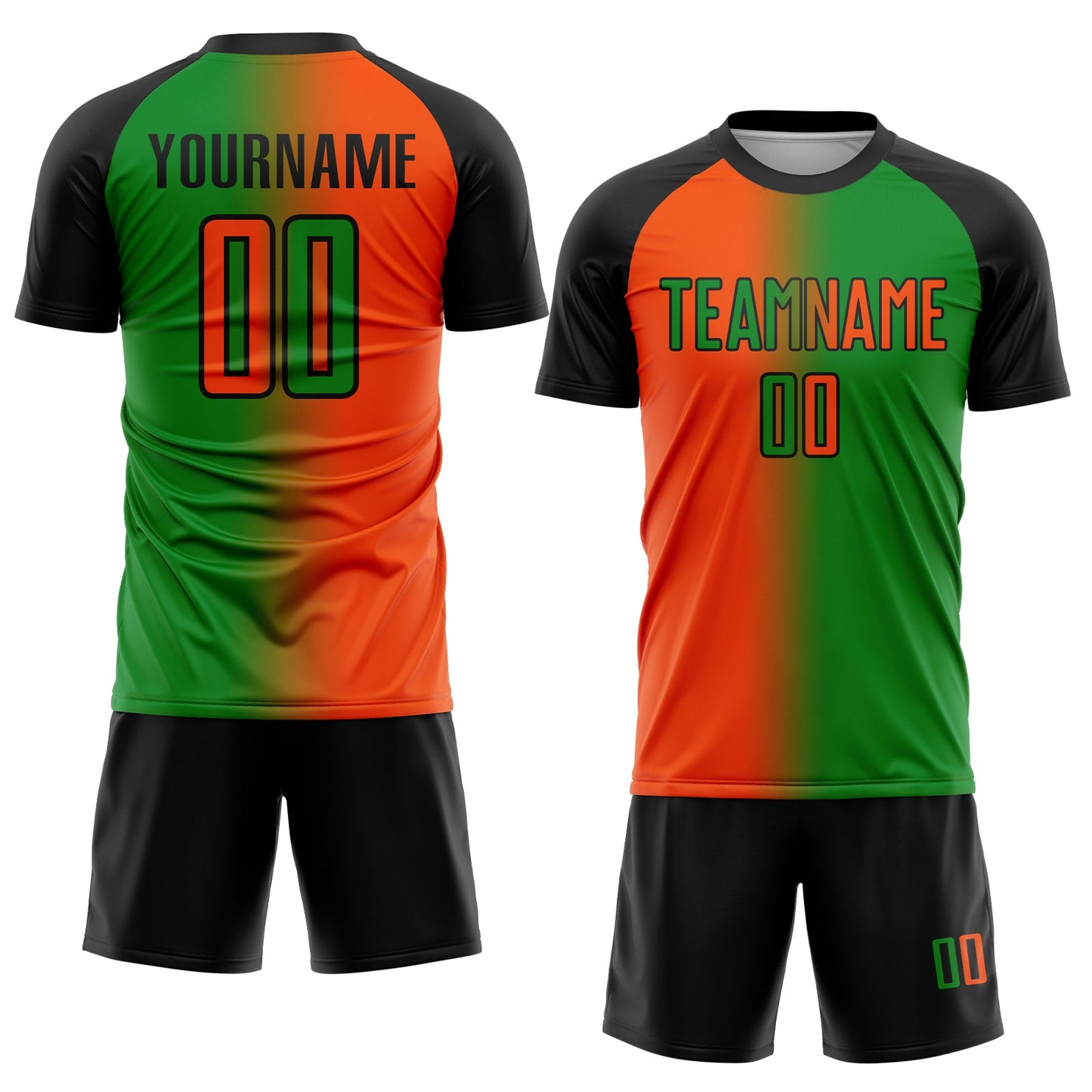 Custom Grass Green Orange-Black Sublimation Gradient Fashion Soccer Uniform Jersey view 2