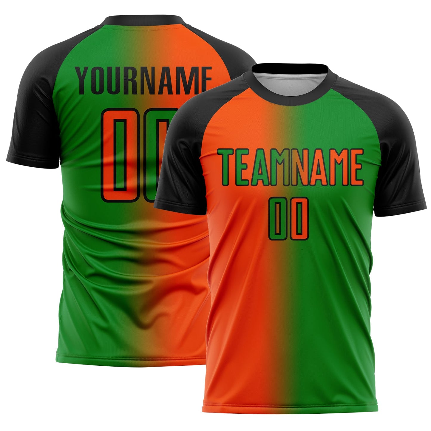 Custom Grass Green Orange-Black Sublimation Gradient Fashion Soccer Uniform Jersey - Main View