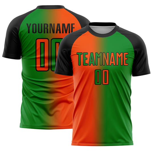 Custom Grass Green Orange-Black Sublimation Gradient Fashion Soccer Uniform Jersey - Main View