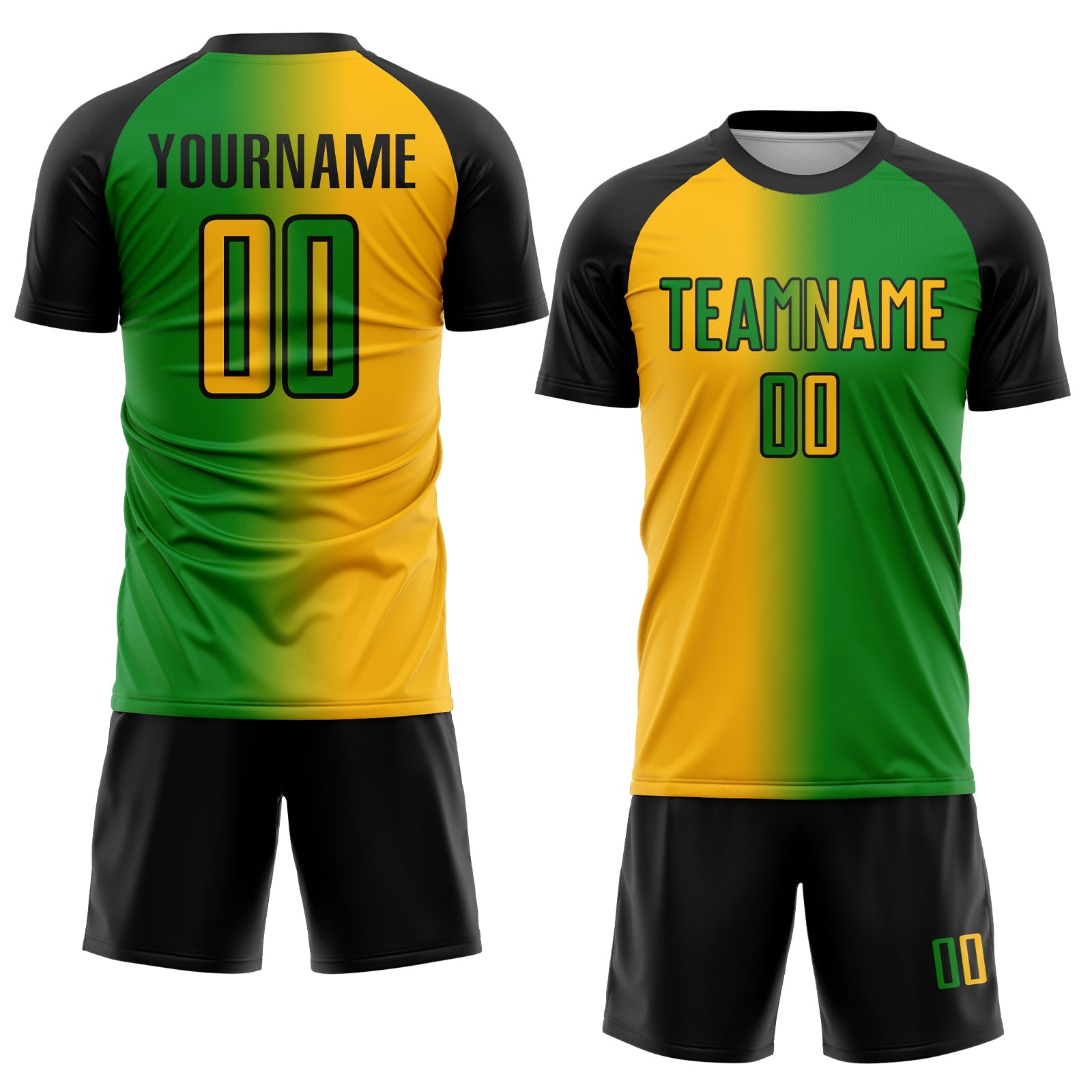 Custom Grass Green Gold-Black Sublimation Gradient Fashion Soccer Uniform Jersey view 2