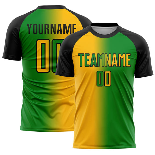 Custom Grass Green Gold-Black Sublimation Gradient Fashion Soccer Uniform Jersey - Main View