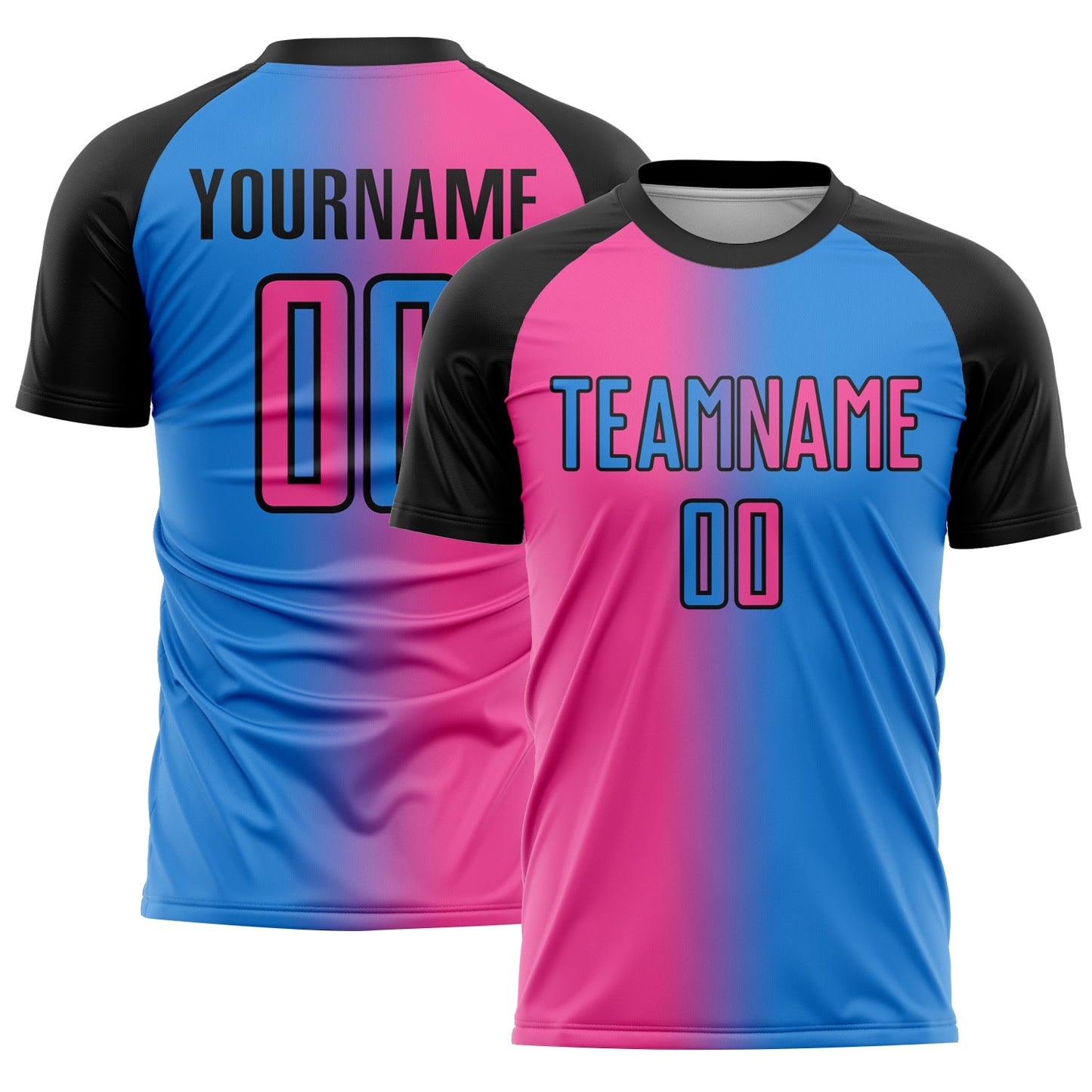 Custom Powder Blue Pink-Black Sublimation Gradient Fashion Soccer Uniform Jersey - Main View