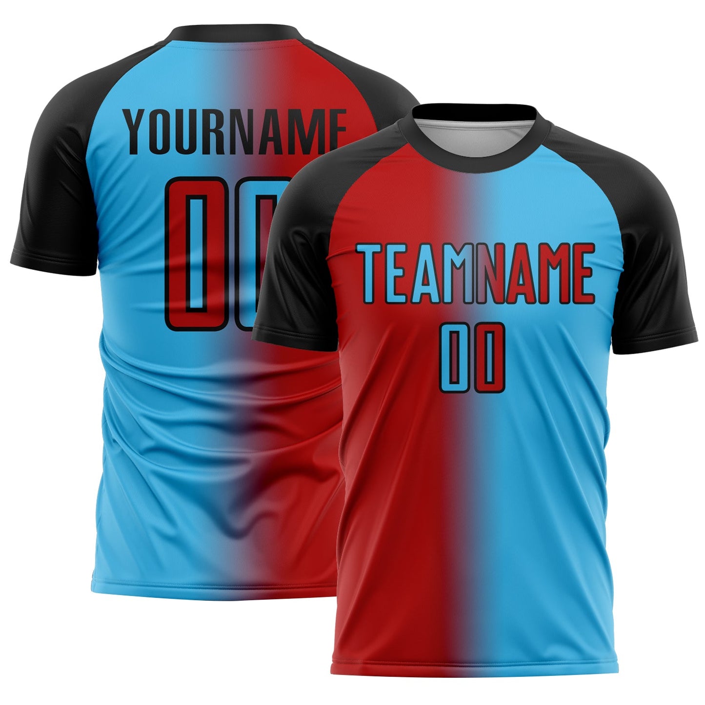Custom Sky Blue Red-Black Sublimation Gradient Fashion Soccer Uniform Jersey - Main View