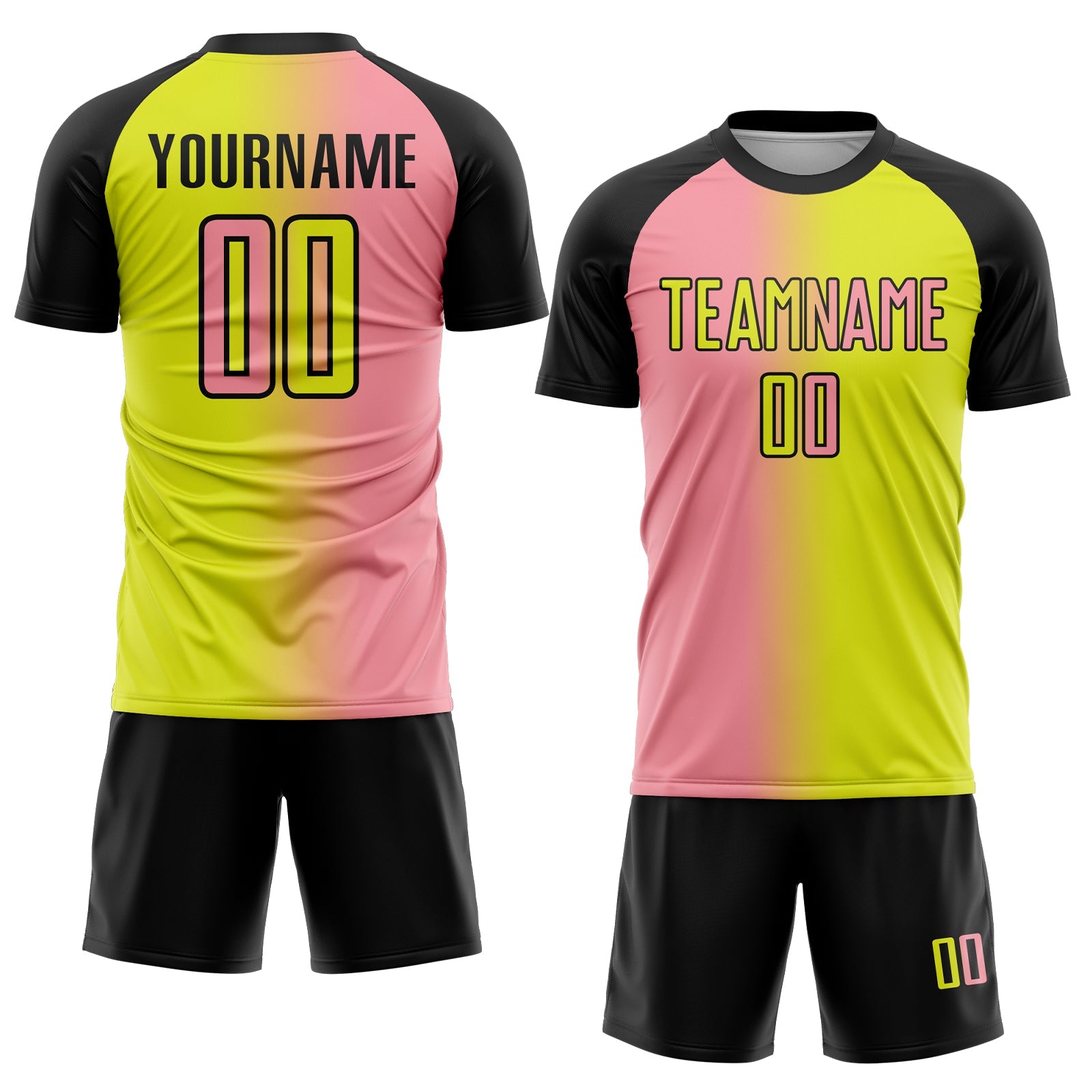 Custom Neon Yellow Medium Pink-Black Sublimation Gradient Fashion Soccer Uniform Jersey view 2