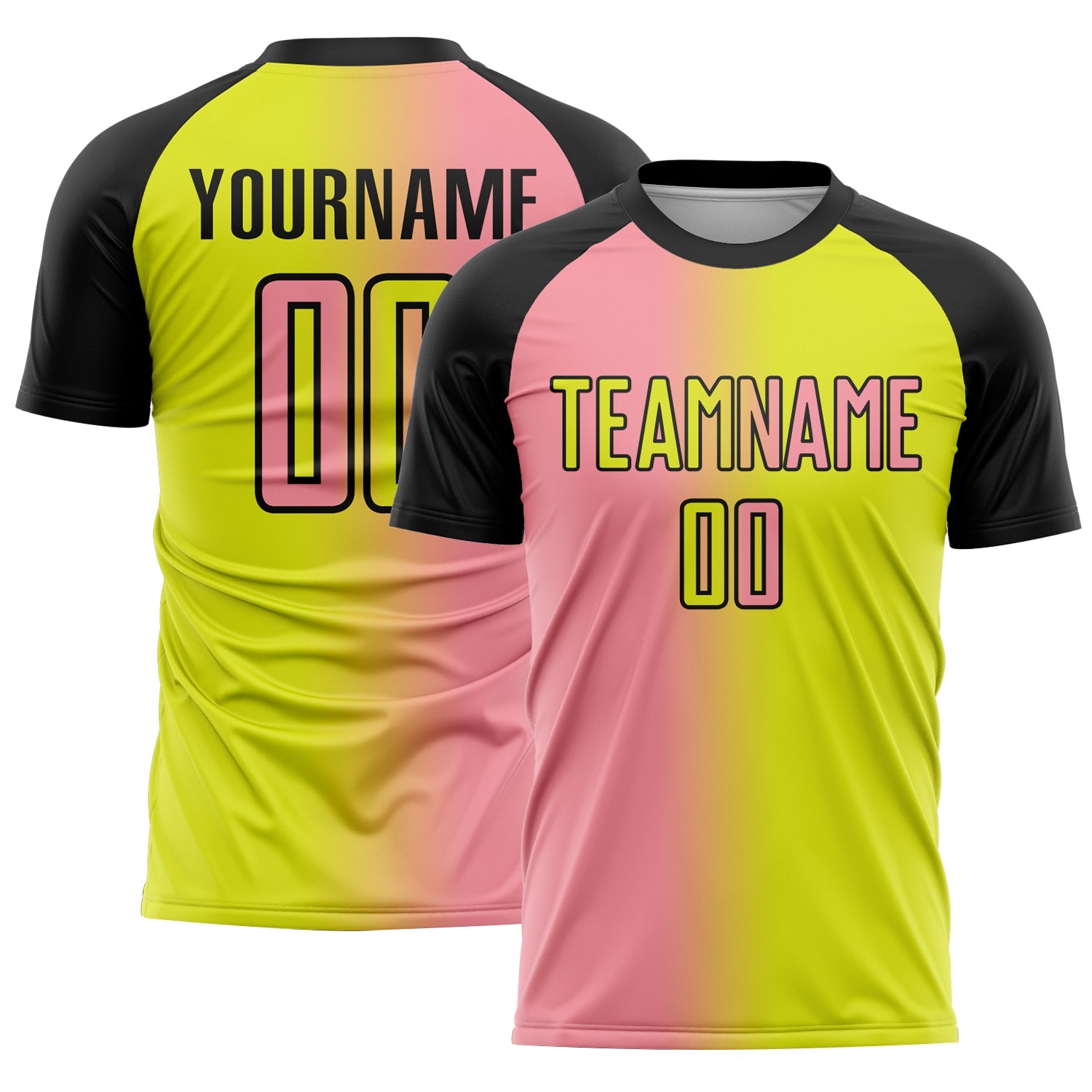 Custom Neon Yellow Medium Pink-Black Sublimation Gradient Fashion Soccer Uniform Jersey - Main View