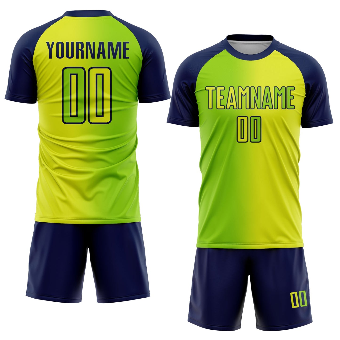 Custom Neon Yellow Neon Green-Navy Sublimation Gradient Fashion Soccer Uniform Jersey view 2