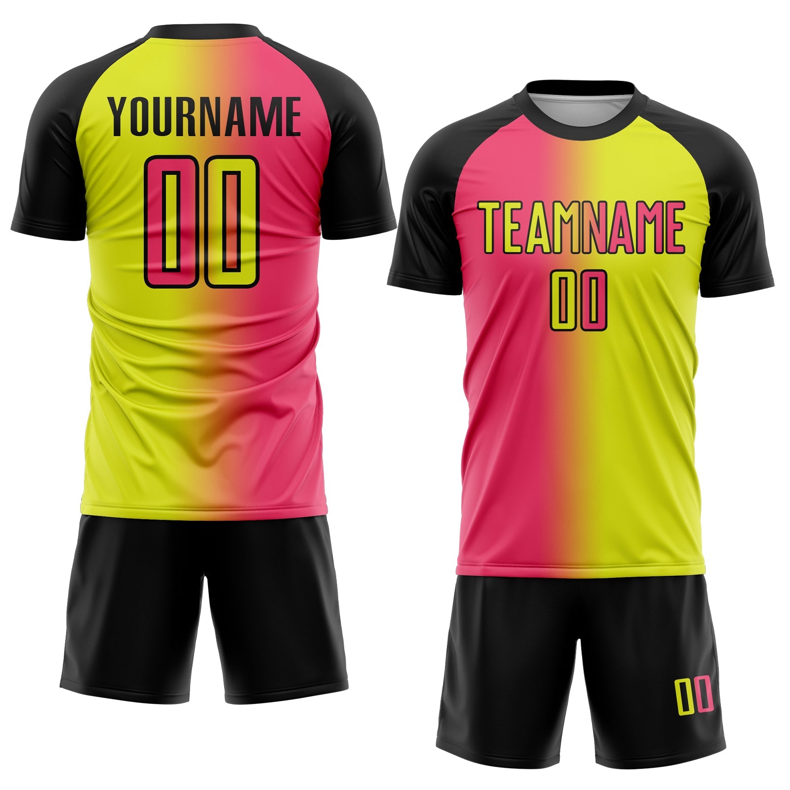 Custom Neon Yellow Neon Pink-Black Sublimation Gradient Fashion Soccer Uniform Jersey view 2