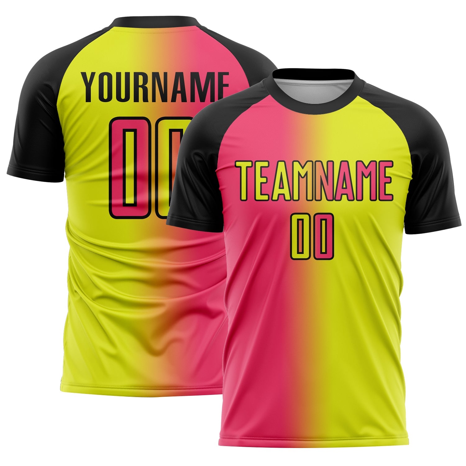 Custom Neon Yellow Neon Pink-Black Sublimation Gradient Fashion Soccer Uniform Jersey - Main View