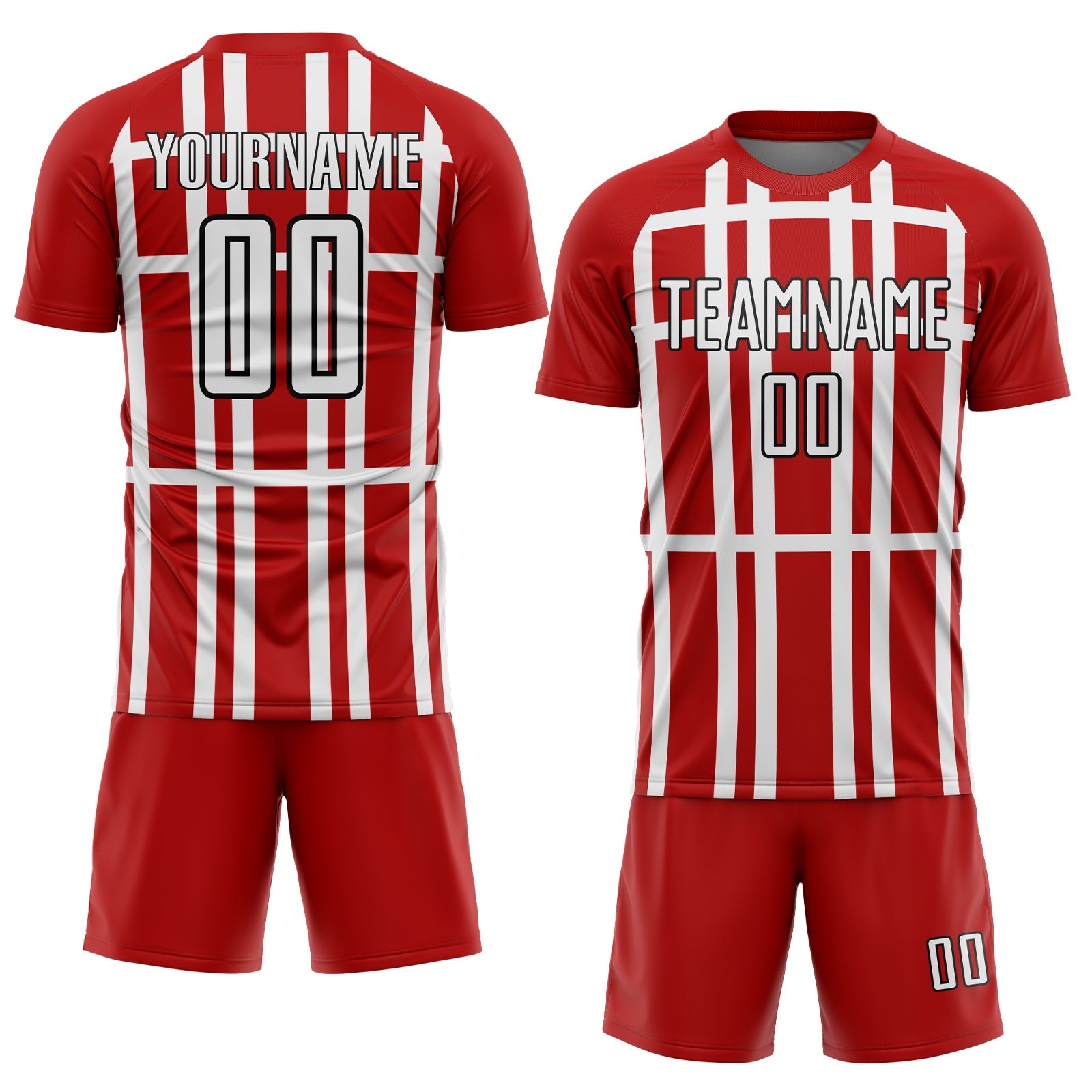 Custom Red White-Black Stripe Line Sublimation Soccer Uniform Jersey view 2