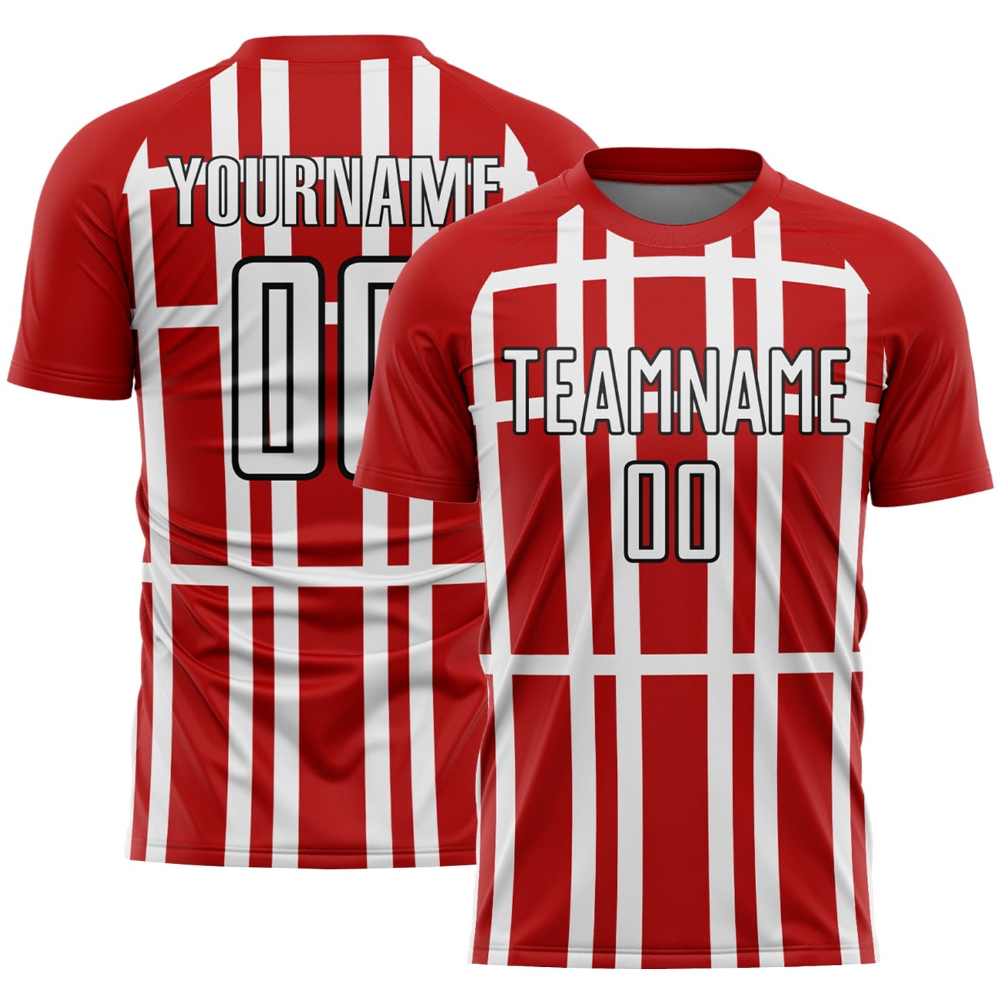 Custom Red White-Black Stripe Line Sublimation Soccer Uniform Jersey - Main View