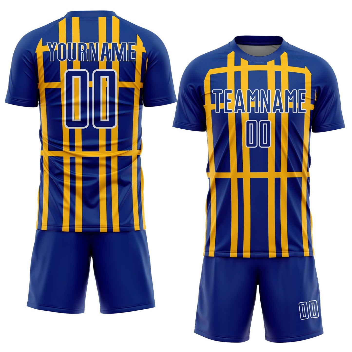 Custom Royal Gold-White Stripe Line Sublimation Soccer Uniform Jersey view 2