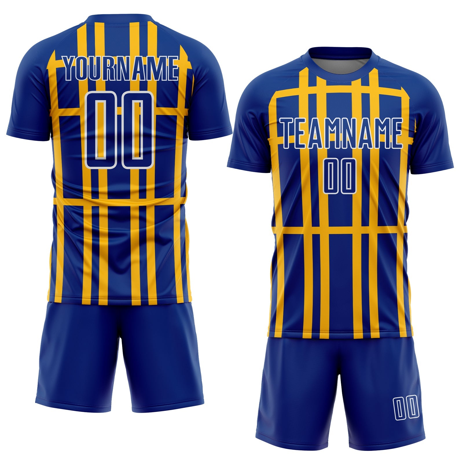 Custom Royal Gold-White Stripe Line Sublimation Soccer Uniform Jersey view 2