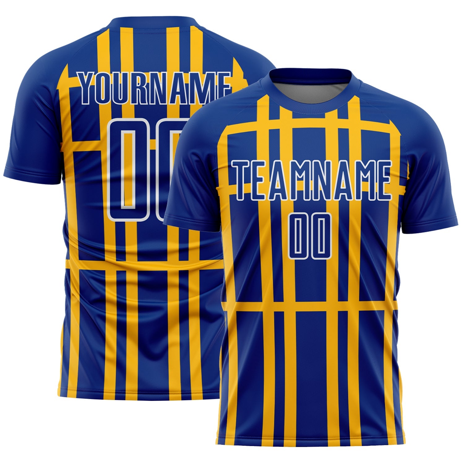 Custom Royal Gold-White Stripe Line Sublimation Soccer Uniform Jersey - Main View