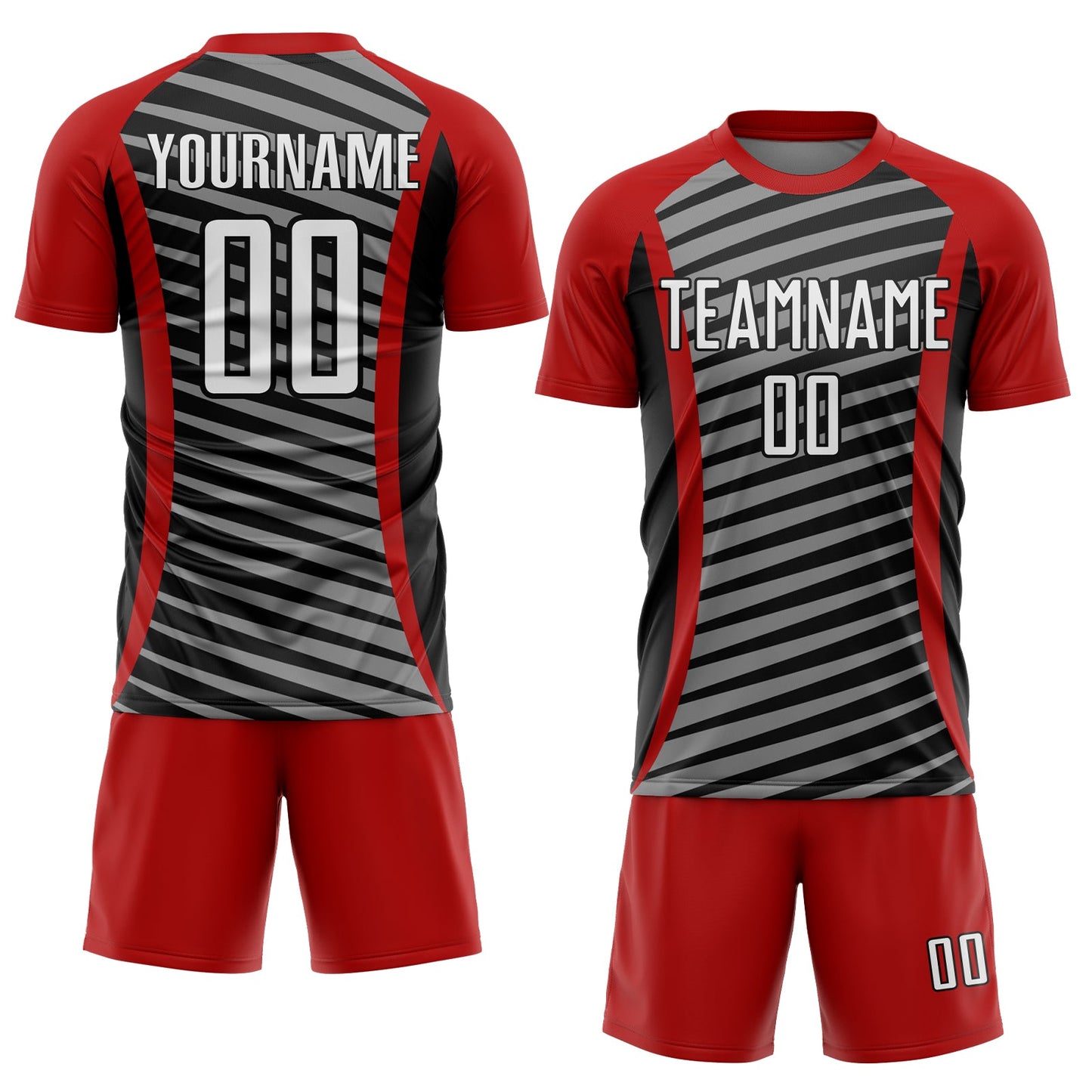 Custom Red White-Black Stripe Line Sublimation Soccer Uniform Jersey view 2