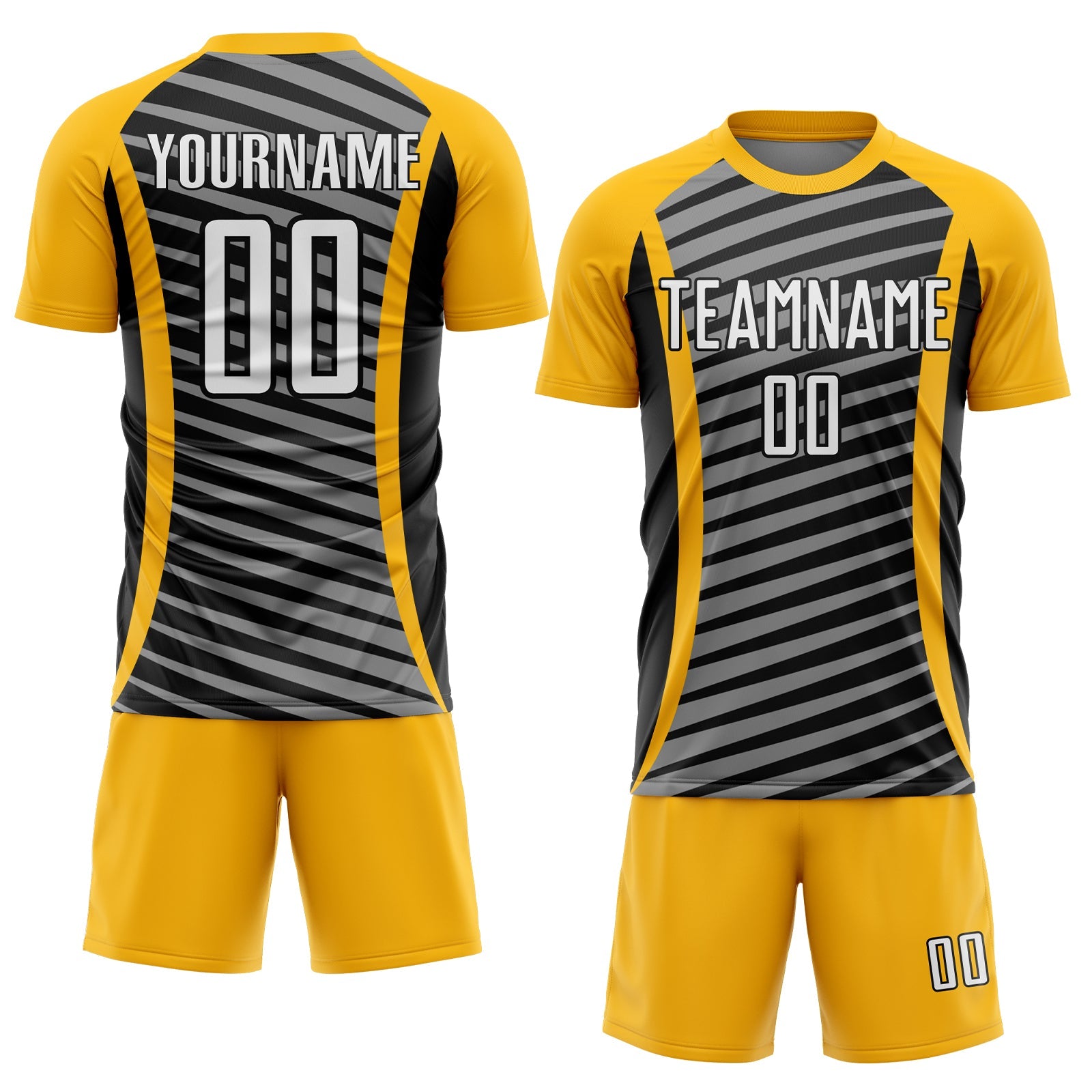 Custom Gold White-Black Stripe Line Sublimation Soccer Uniform Jersey view 2