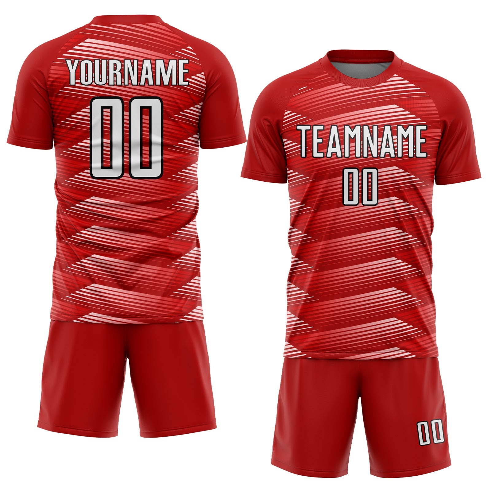 Custom Red White-Black Stripe Line Sublimation Soccer Uniform Jersey view 2