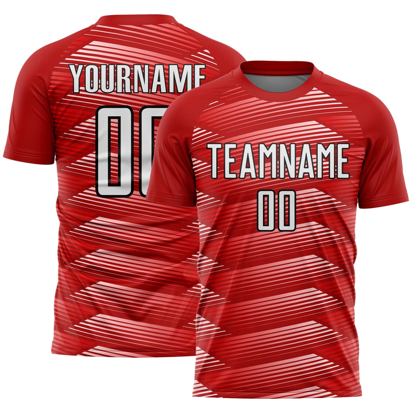 Custom Red White-Black Stripe Line Sublimation Soccer Uniform Jersey - Main View