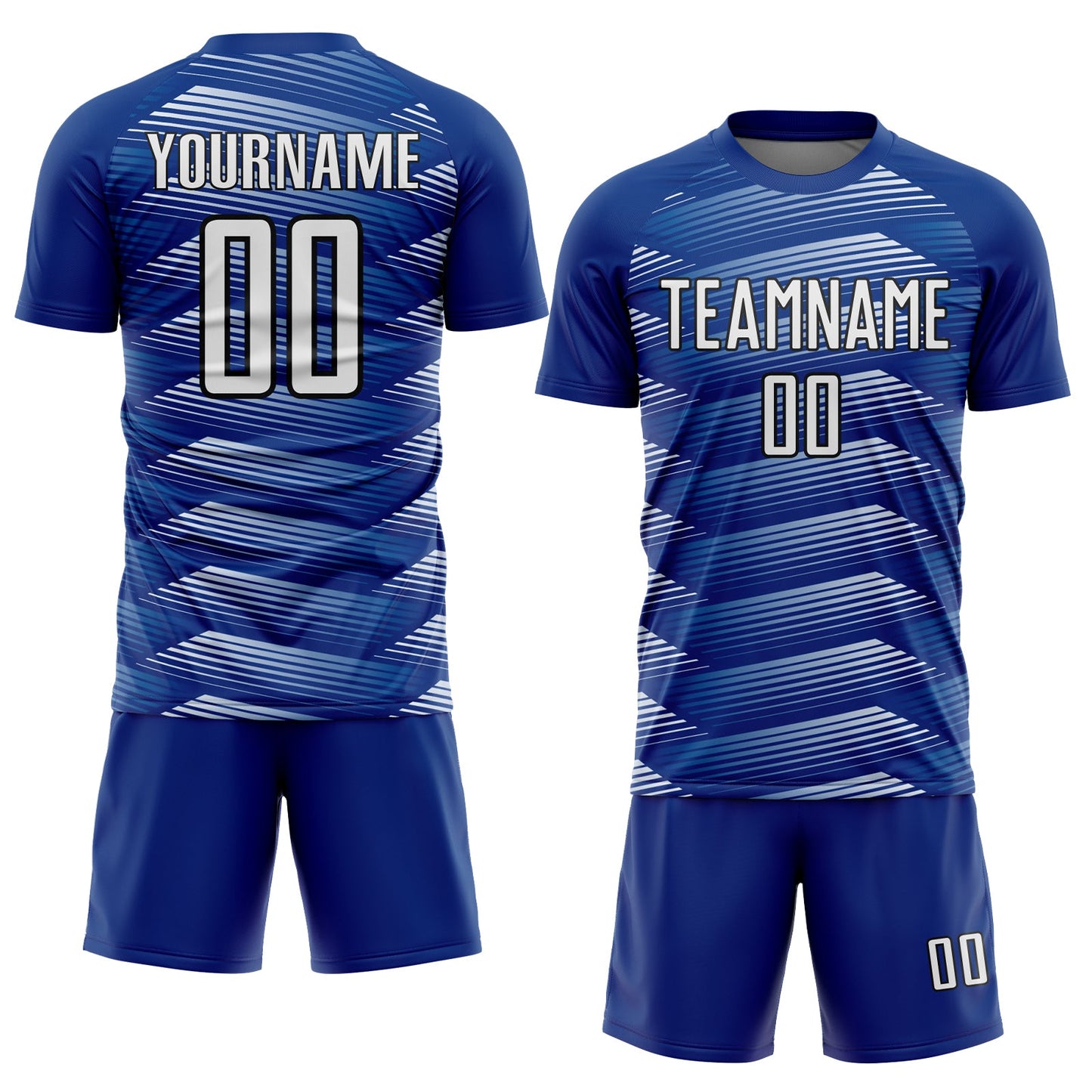 Custom Royal White-Black Stripe Line Sublimation Soccer Uniform Jersey view 2