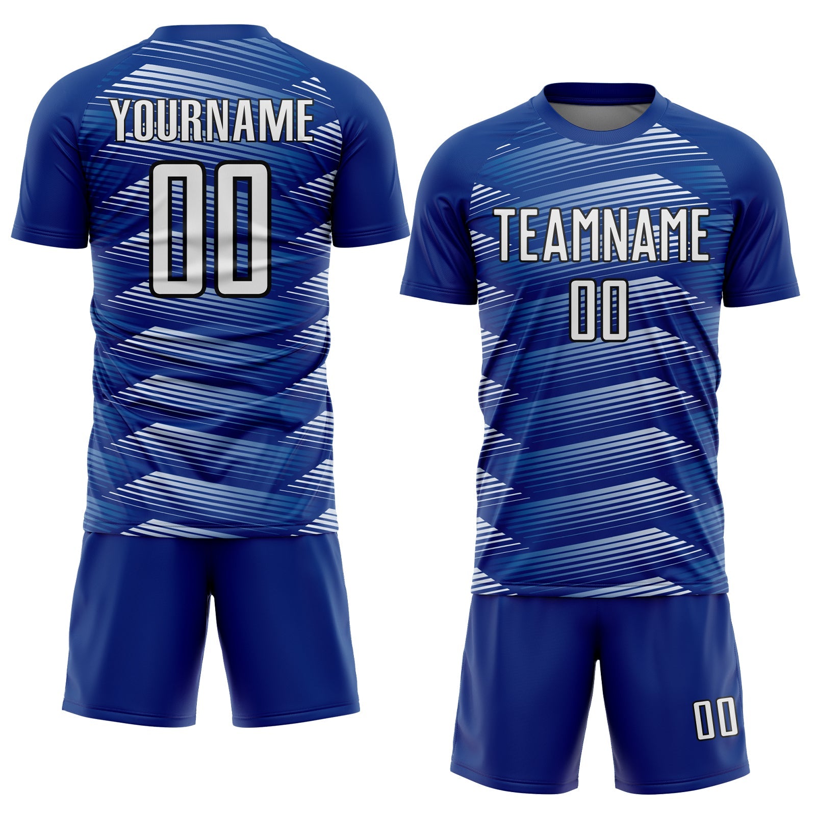 Custom Royal White-Black Stripe Line Sublimation Soccer Uniform Jersey view 2