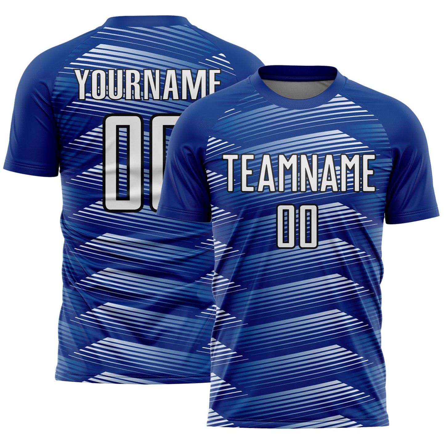 Custom Royal White-Black Stripe Line Sublimation Soccer Uniform Jersey - Main View