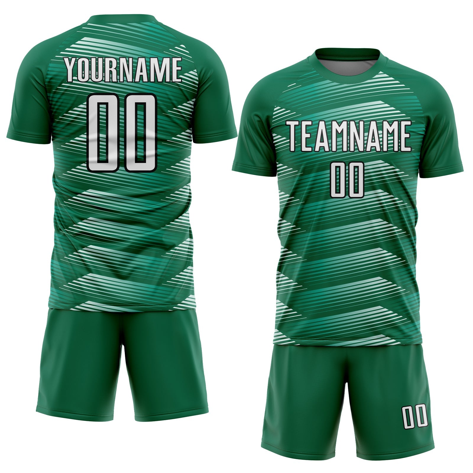 Custom Kelly Green White-Black Stripe Line Sublimation Soccer Uniform Jersey view 2