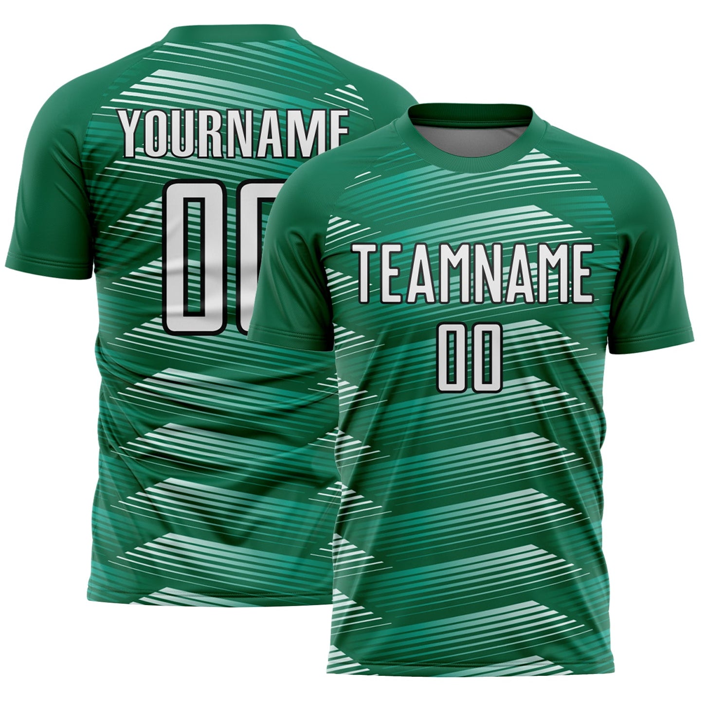 Custom Kelly Green White-Black Stripe Line Sublimation Soccer Uniform Jersey - Main View