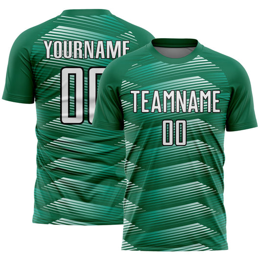 Custom Kelly Green White-Black Stripe Line Sublimation Soccer Uniform Jersey - Main View