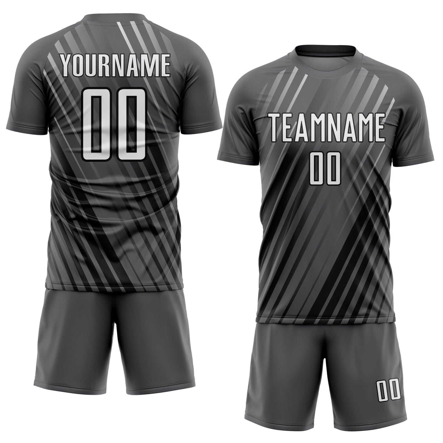 Custom Steel Gray White-Black Stripe Line Sublimation Soccer Uniform Jersey view 2