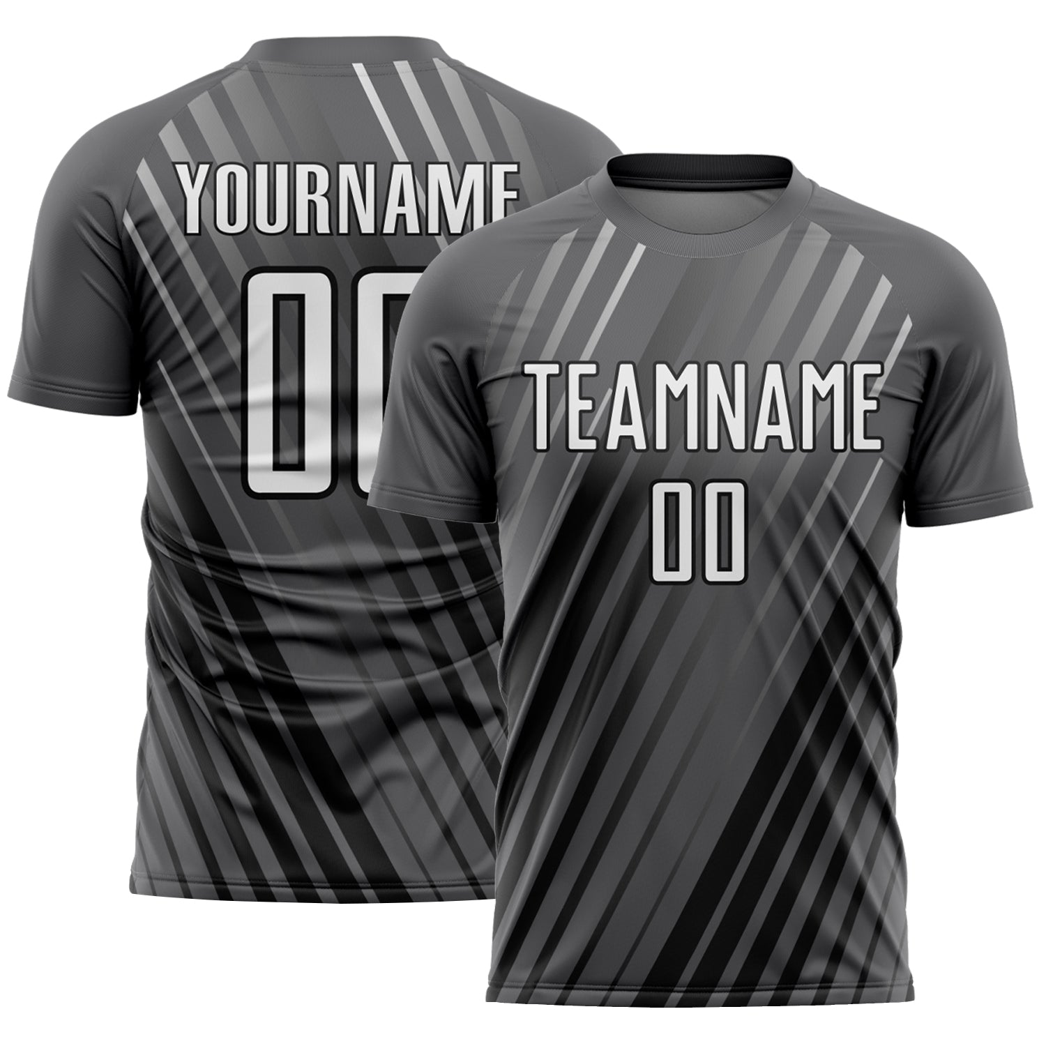 Custom Steel Gray White-Black Stripe Line Sublimation Soccer Uniform Jersey - Main View