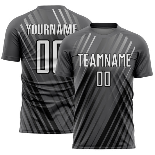Custom Steel Gray White-Black Stripe Line Sublimation Soccer Uniform Jersey - Main View