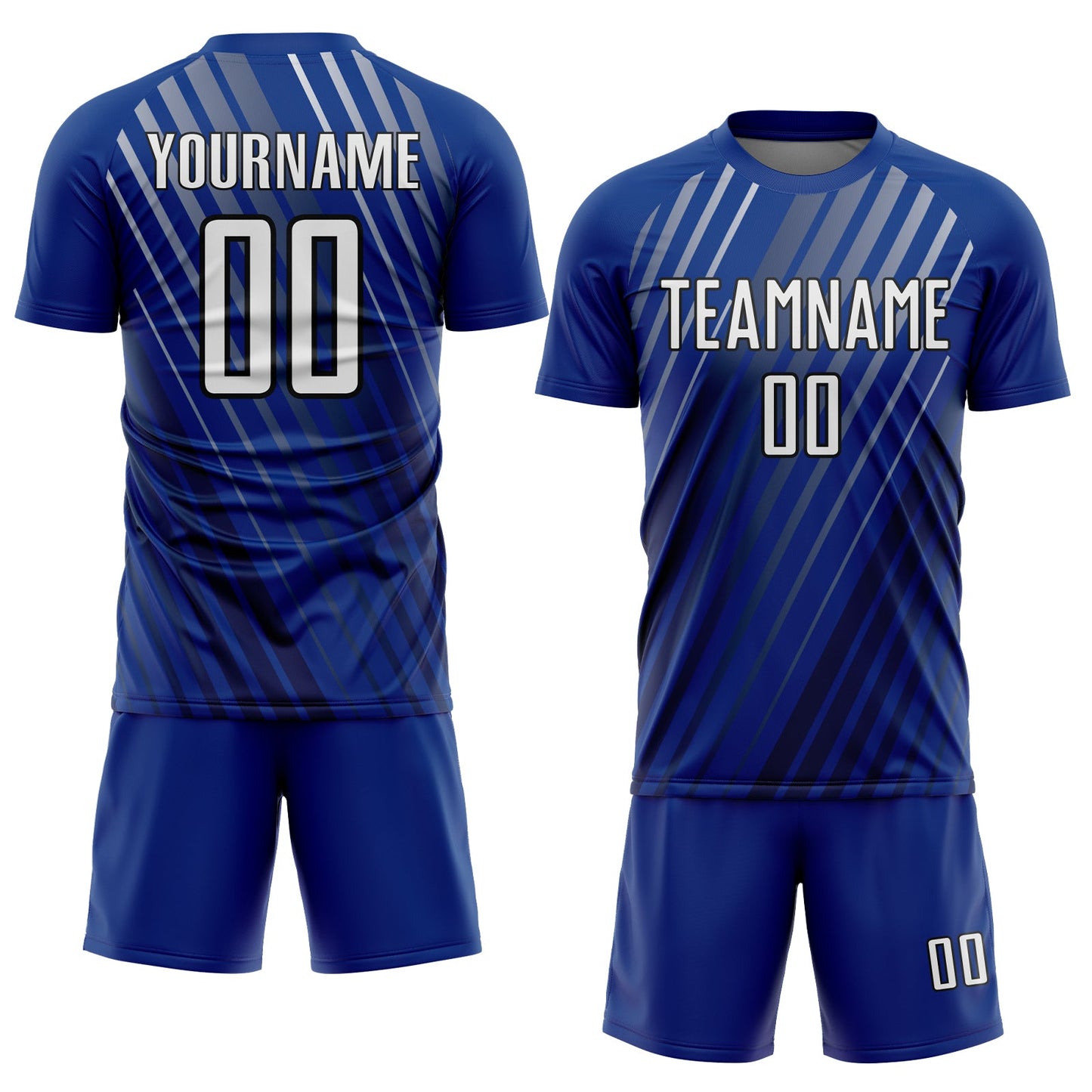 Custom Royal White-Black Stripe Line Sublimation Soccer Uniform Jersey view 2