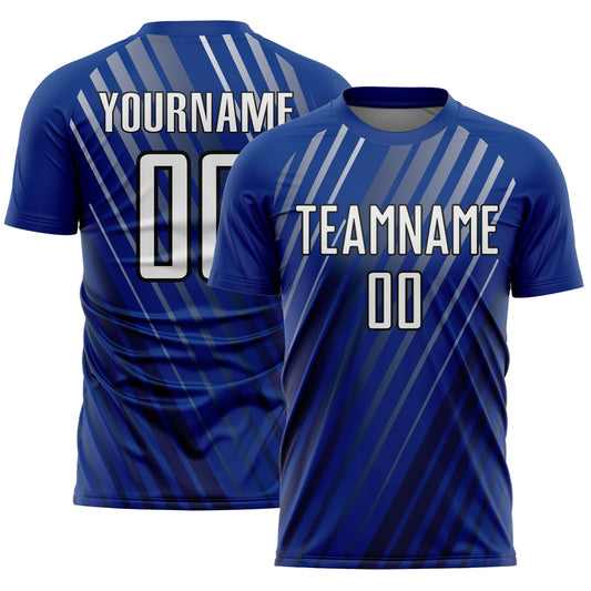 Custom Royal White-Black Stripe Line Sublimation Soccer Uniform Jersey - Main View