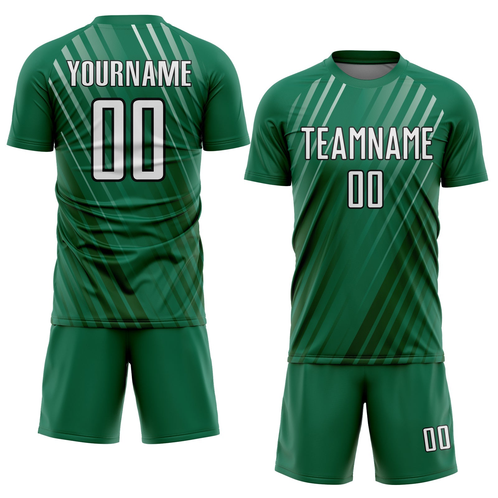 Custom Kelly Green White-Black Stripe Line Sublimation Soccer Uniform Jersey view 2